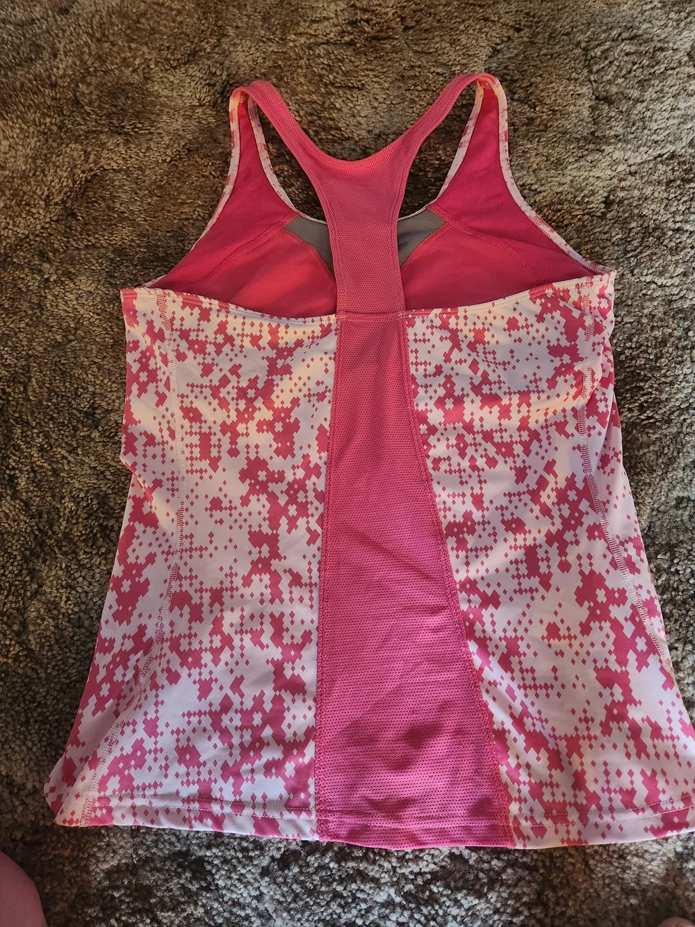 Pink Pixel-Print Racerback Tank Top With Built In Bra